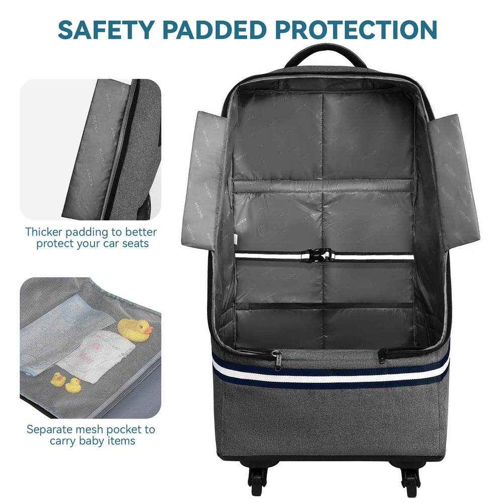 RUCYEN rolling car seat travel bag waterproof base guards contents from spills.