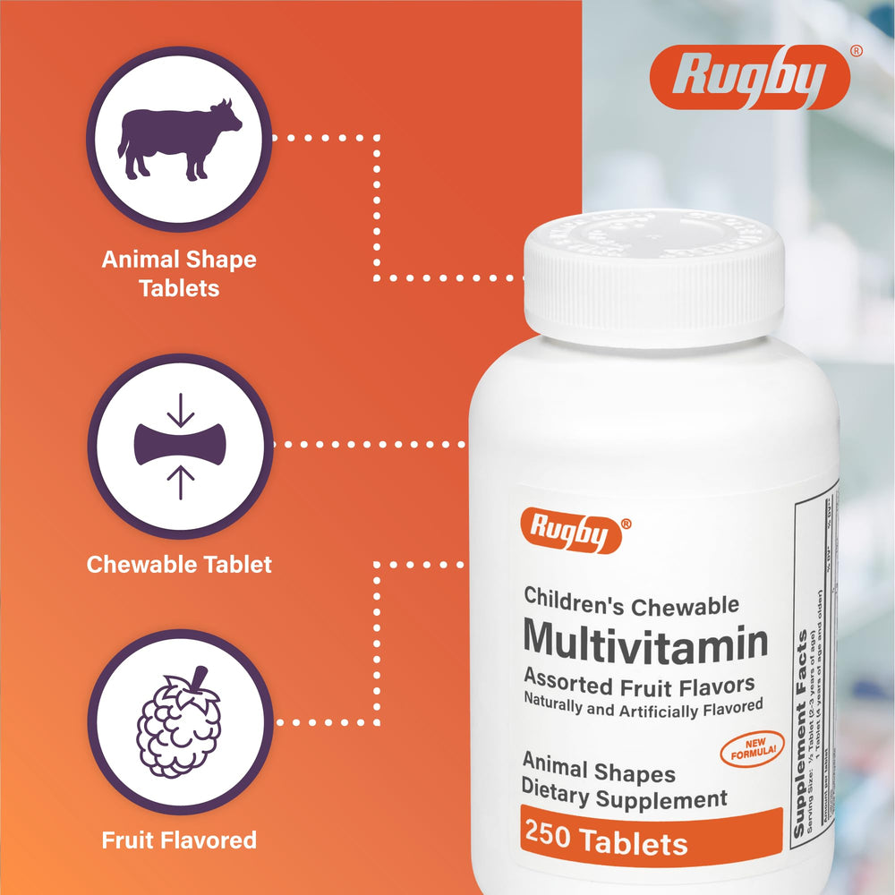 Rugby Laboratories chewables with assorted fruit flavors for kids