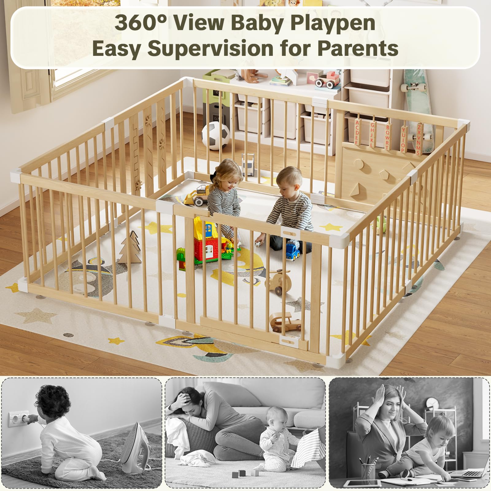 RUMBALUXY 360-degree view helps parents monitor play from all angles.