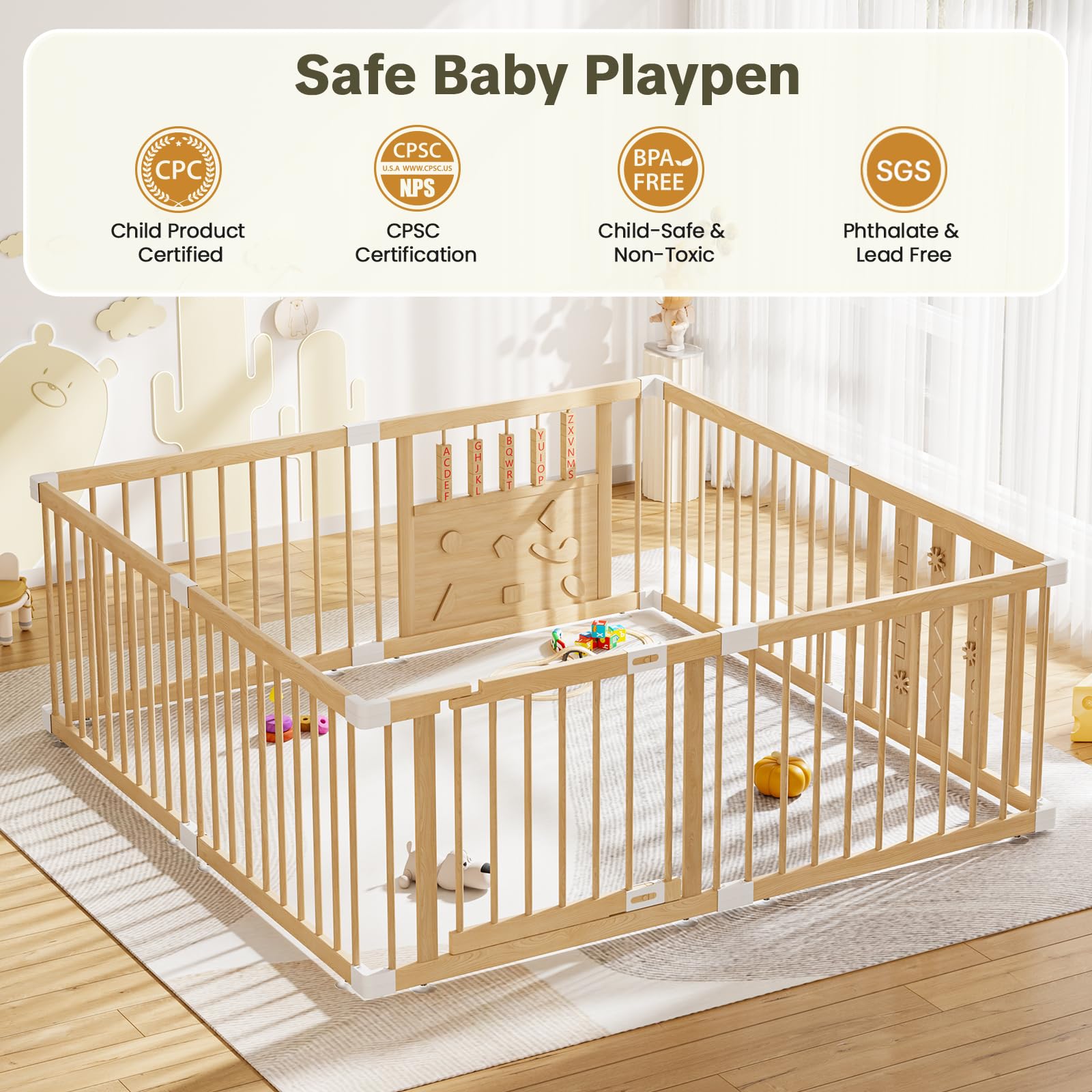 RUMBALUXY 24-inch height playpen provides a safe contained play space.