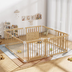 RUMBALUXY wooden baby playpen with suction cups for stable placement during playtime.