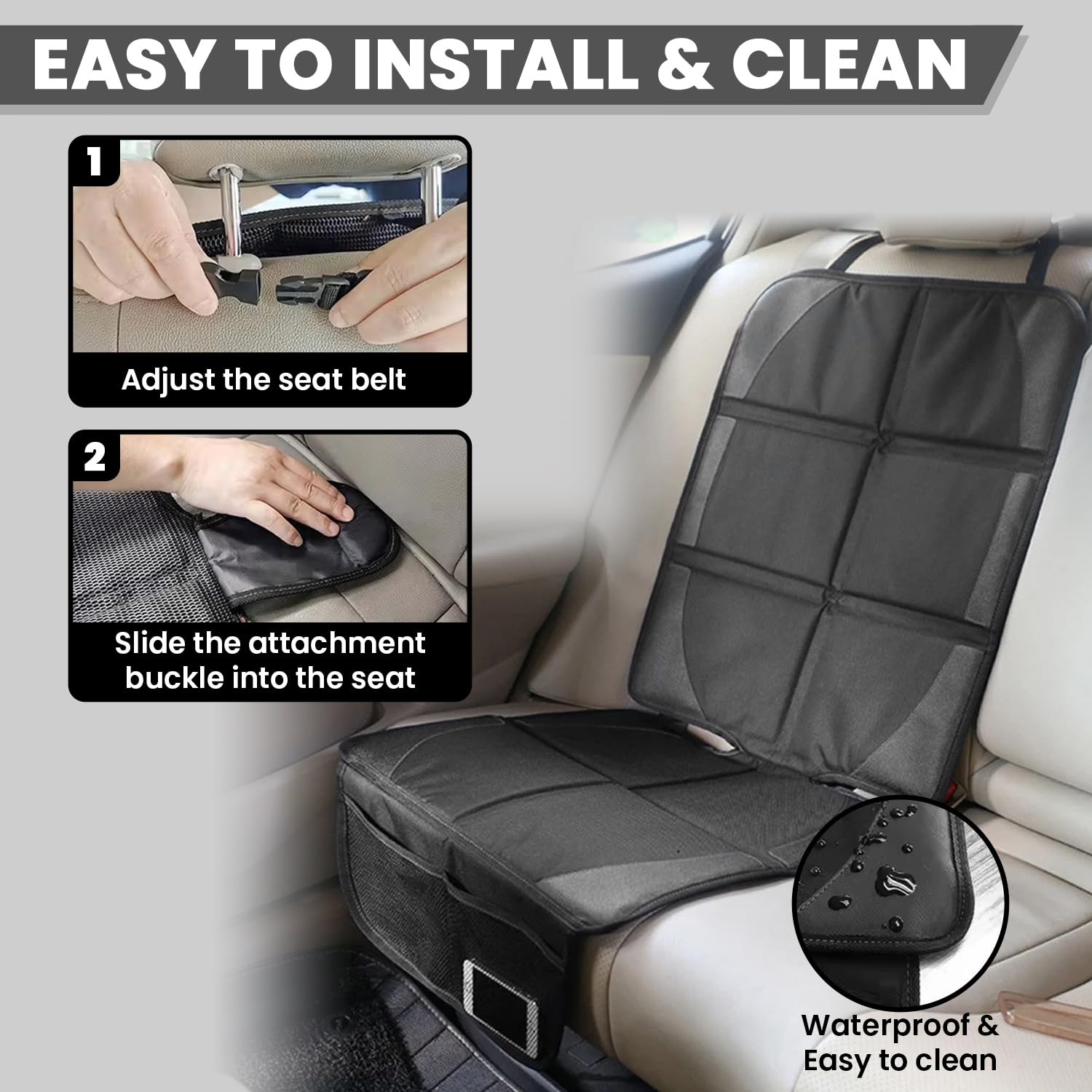 RUNETI car seat protector non-slip backing prevents shifting during travel