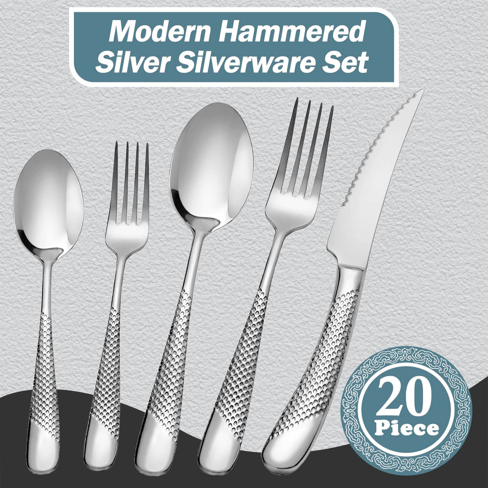 Runfly hammered silverware dishwasher-safe design keeps shine