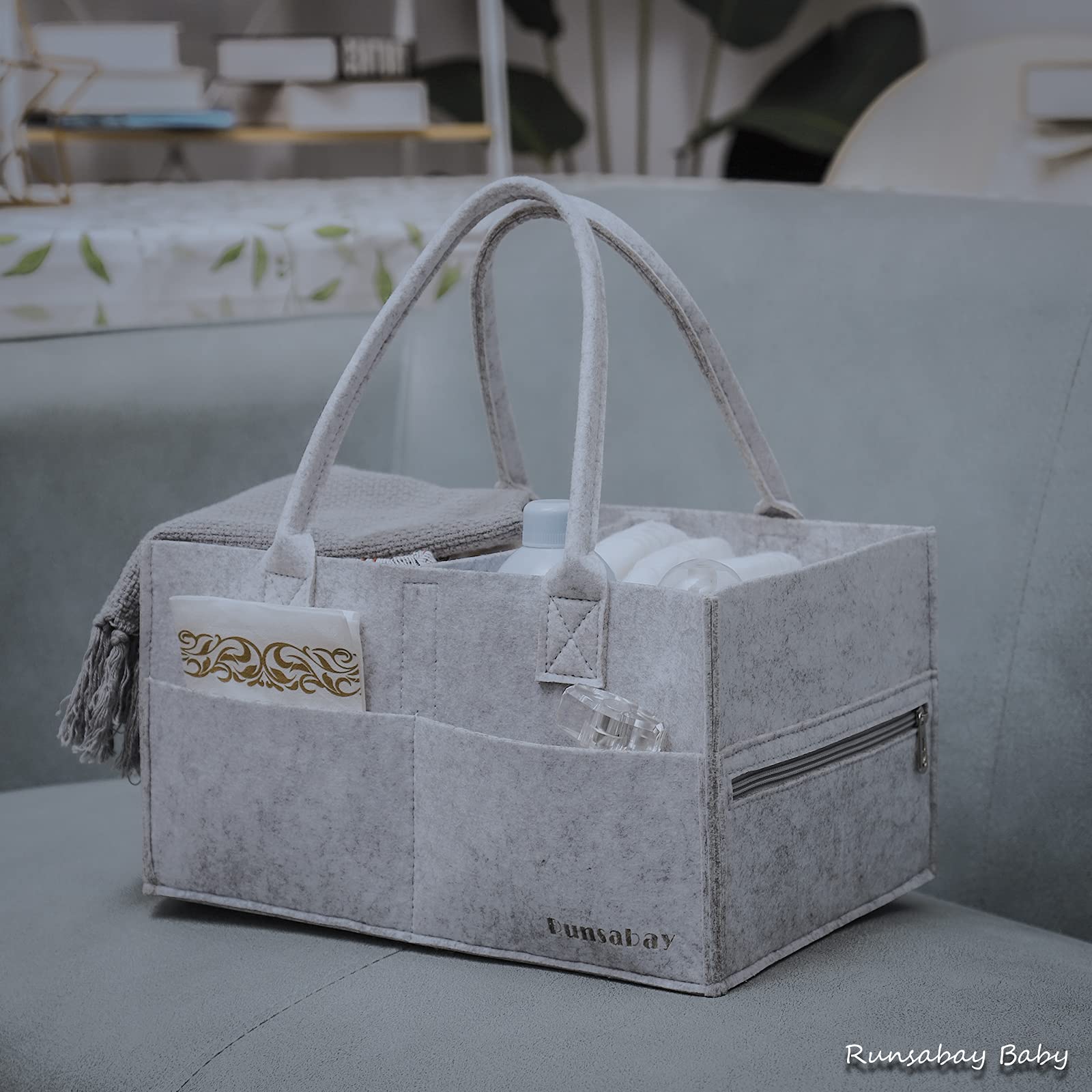 Runsabay diaper caddy made of soft, skin-friendly felt.