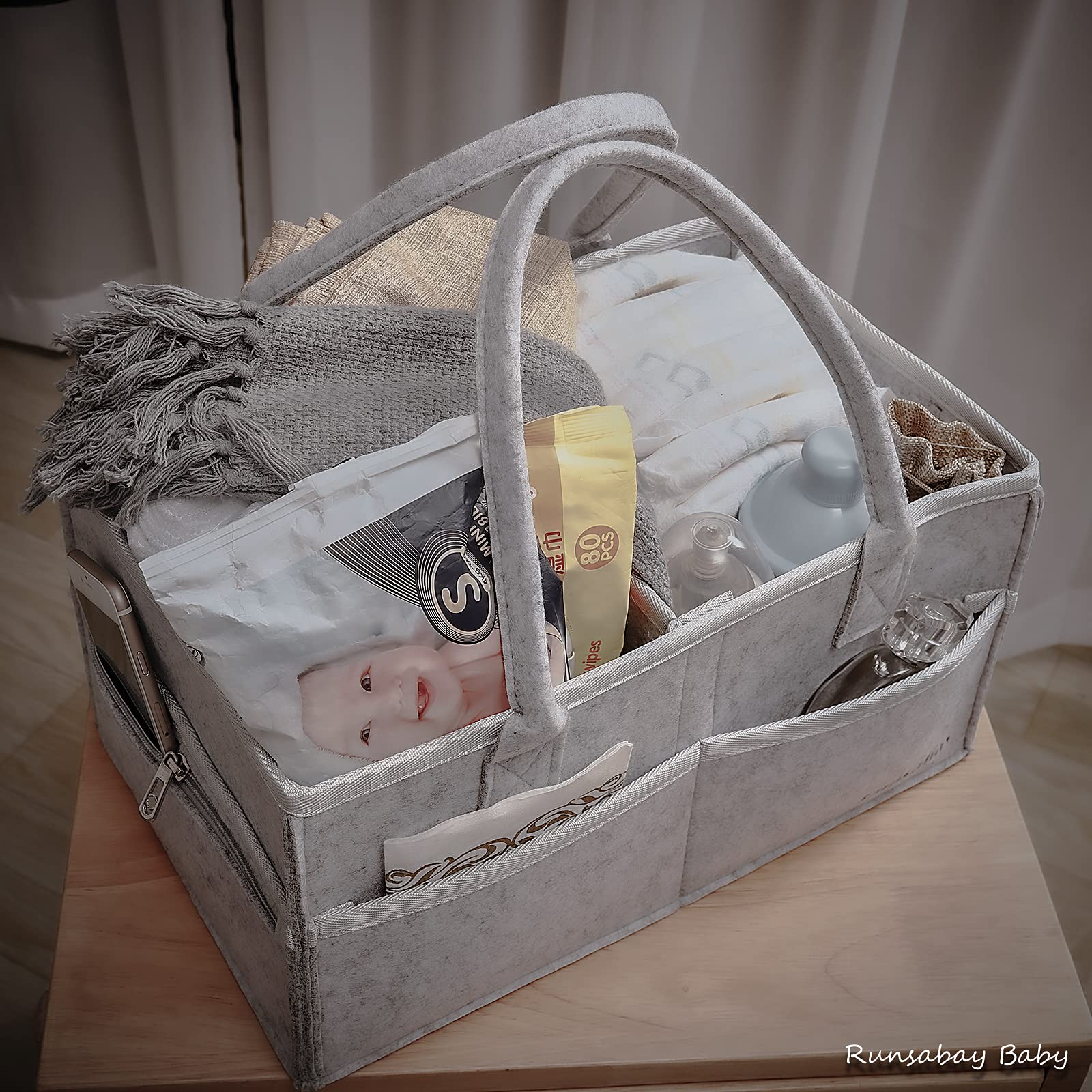 Runsabay collapsible diaper basket folds flat for travel or storage