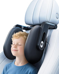 RunSnail car headrest pillow showing 360° rotation for customizable neck support on long trips