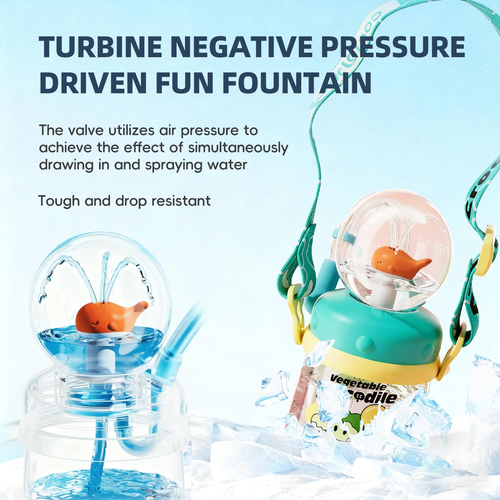 RUNSUNTUN Comobebe Whale Fountain Cup side view with handle for easy portability