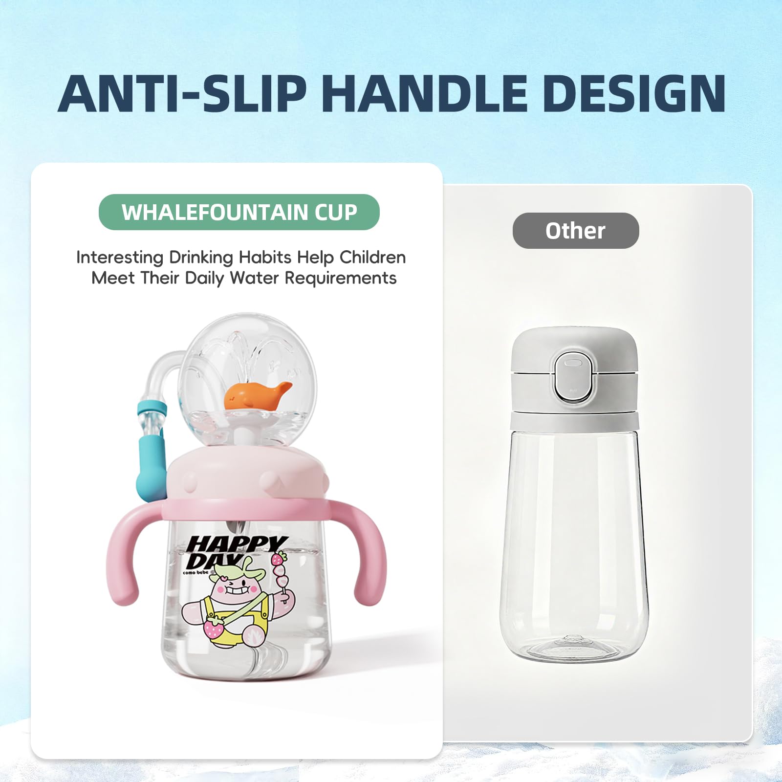 RUNSUNTUN Comobebe Whale Fountain Cup with detachable strap for travel