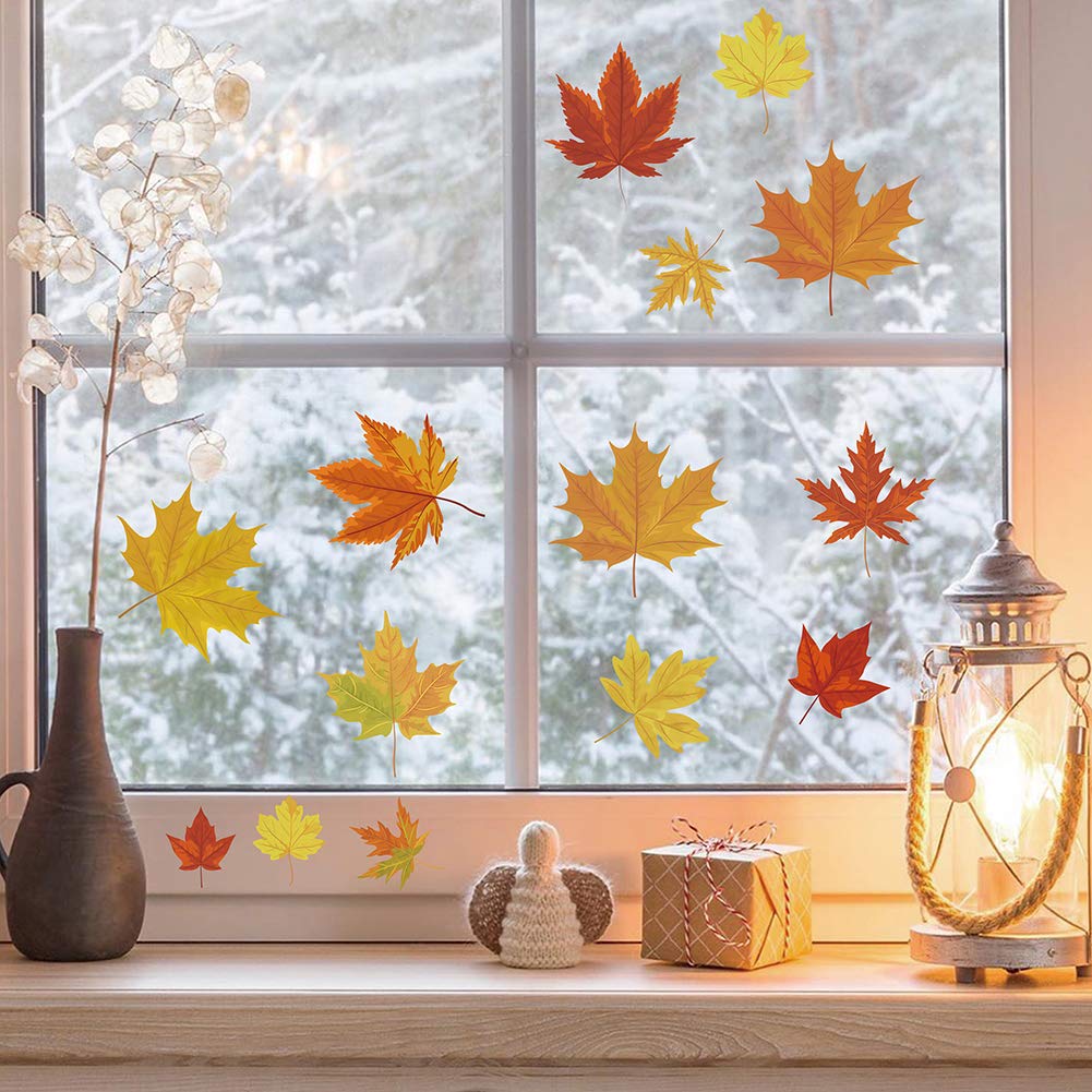 Runtoo Decalplanet autumn leaves wall decor arranged in living room creates inviting focal point