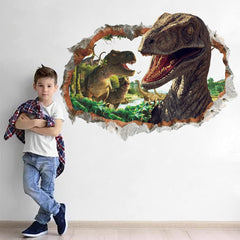 RunToo dinosaur wall decal 3D breaking through the wall, a striking kids' bedroom focal point.