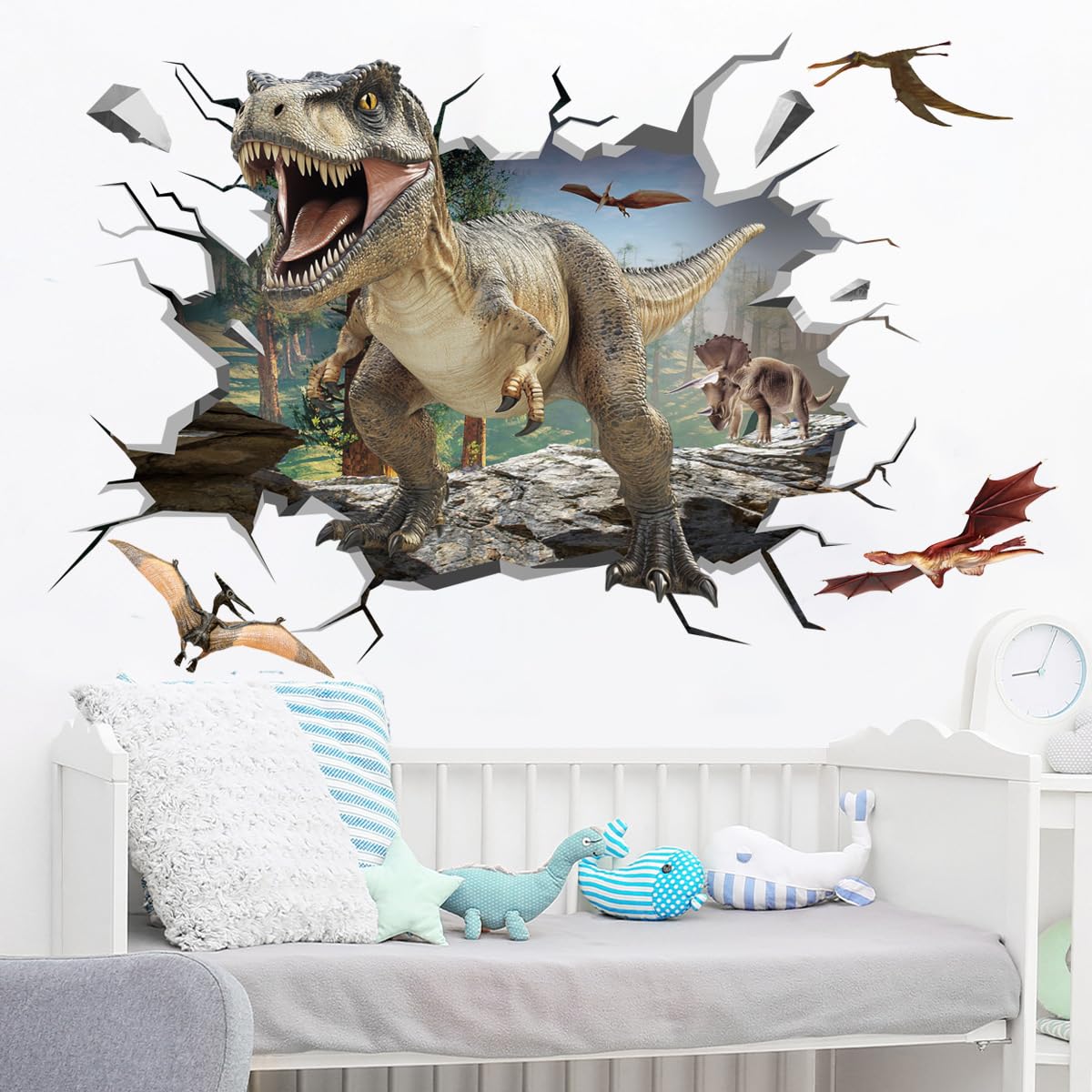 Runtoo Triceratops wall decal adds vivid color to nursery walls and learning spaces