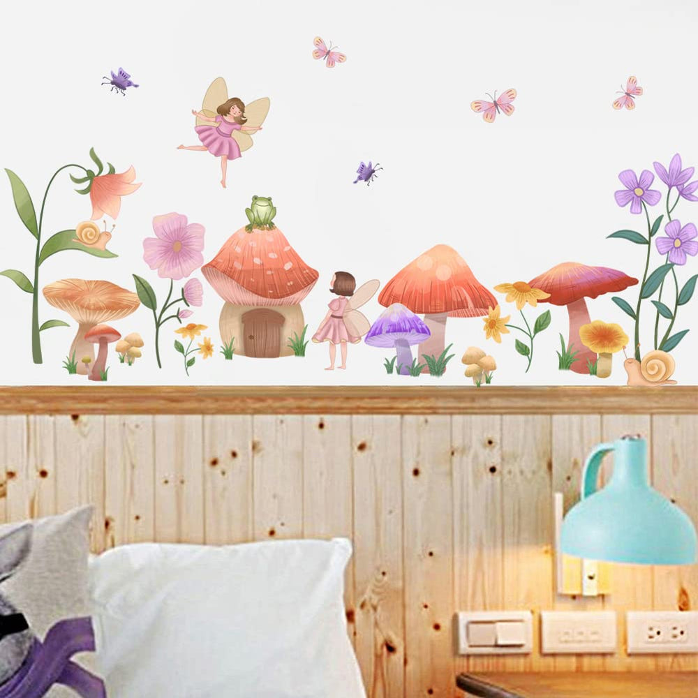 Runtoo fairy wall decals with mushrooms and butterflies brighten a girl's room