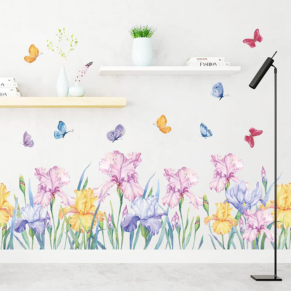 Runtoo iris and butterfly wall decal adds vibrant color to any room, instantly brightening walls.