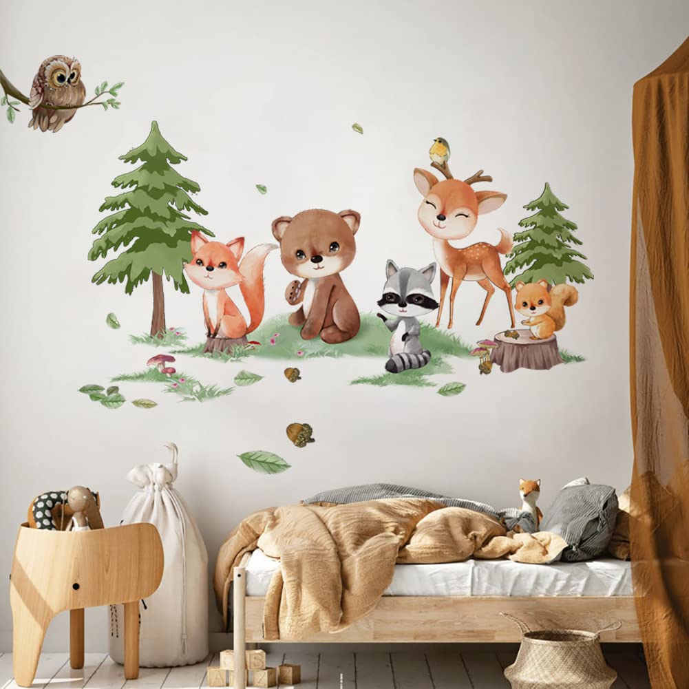 Runtoo forest animals bear wall decal for kids' room, adds playful decor