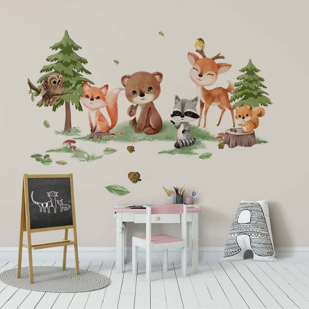 Runtoo forest animals tree wall decal creates a cozy nature focal point