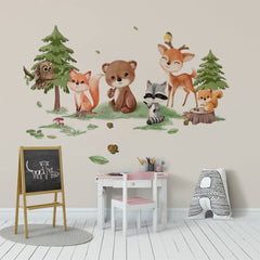 Runtoo forest animals tree wall decal creates a cozy nature focal point