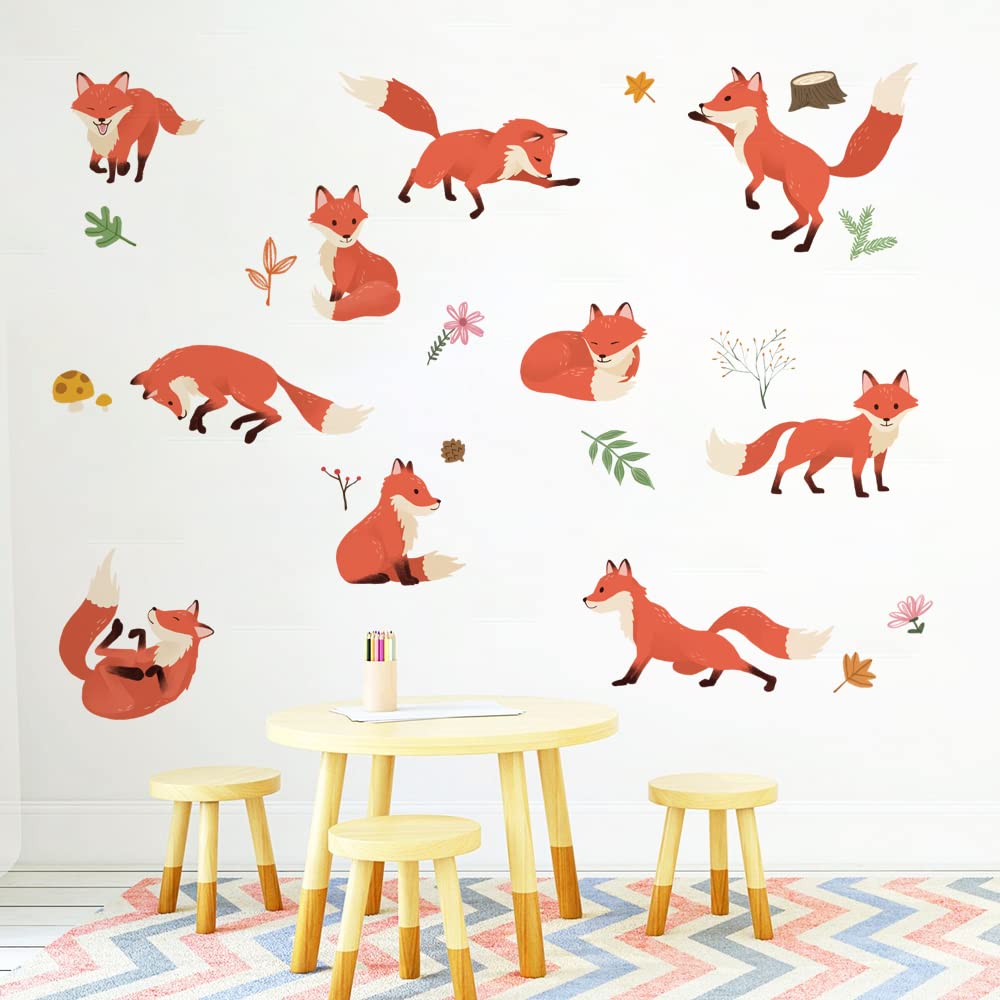 Runtoo large fox wall decal forest scene for nursery walls, sparking imaginative play