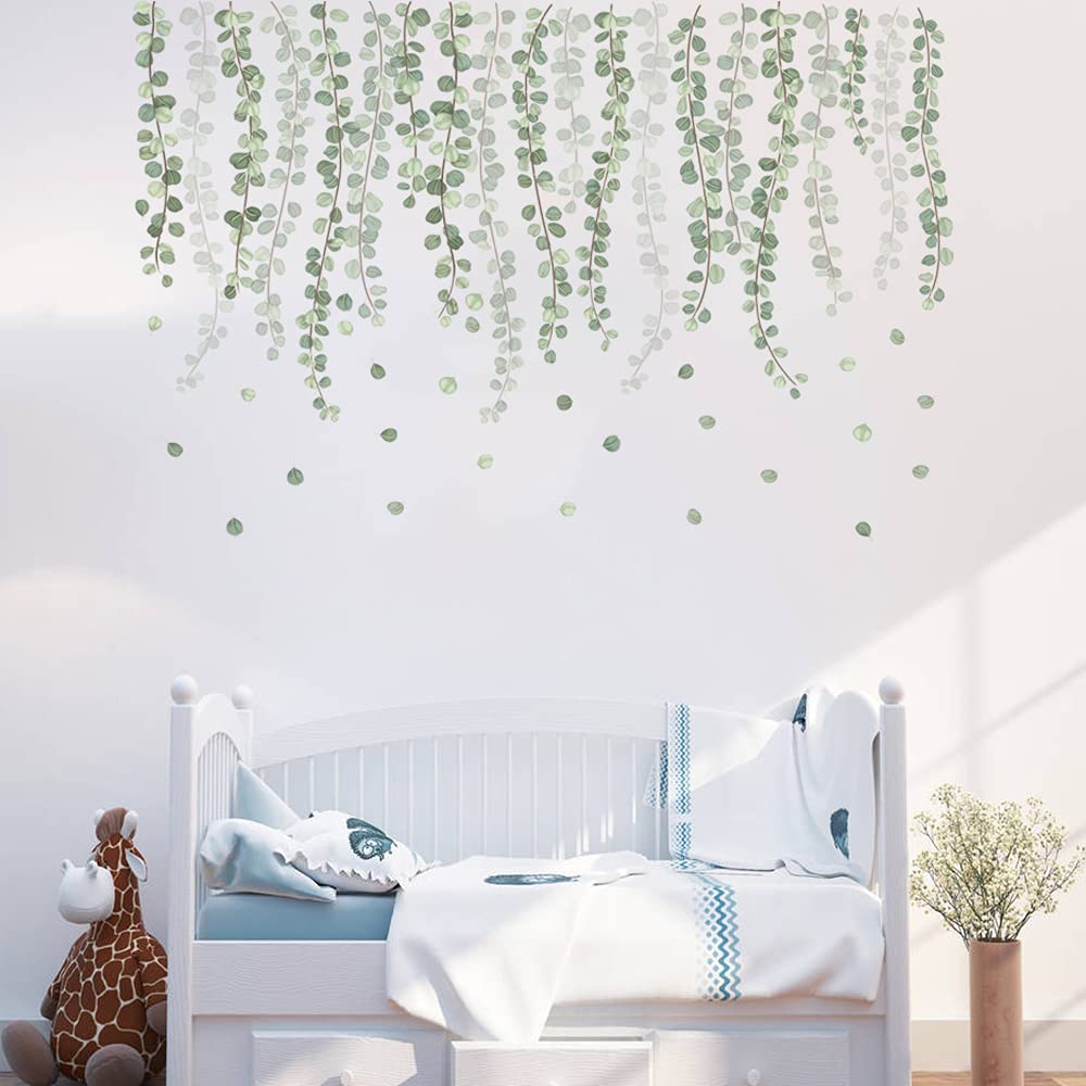 Runtoo living room eucalyptus decal creates a sunny, inviting vibe