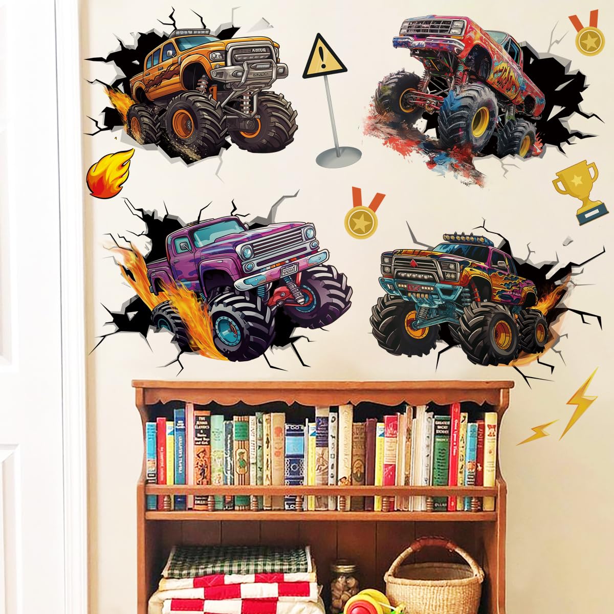 RunToo Monster Truck wall decals—stickable decor for playrooms or bedrooms.