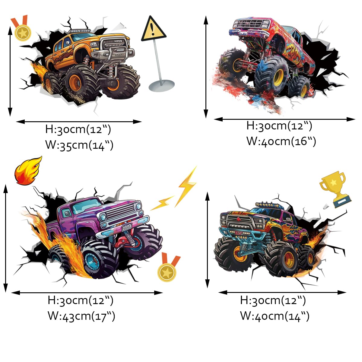 RunToo Monster Truck wall decals—easy peel-and-stick for nurseries.