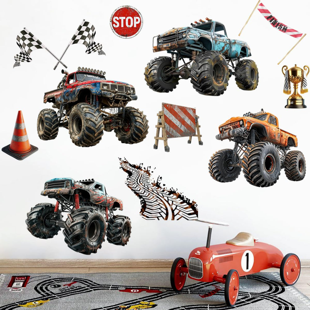 Runtoo monster trucks room decor for kids spaces, easy to apply and remove.