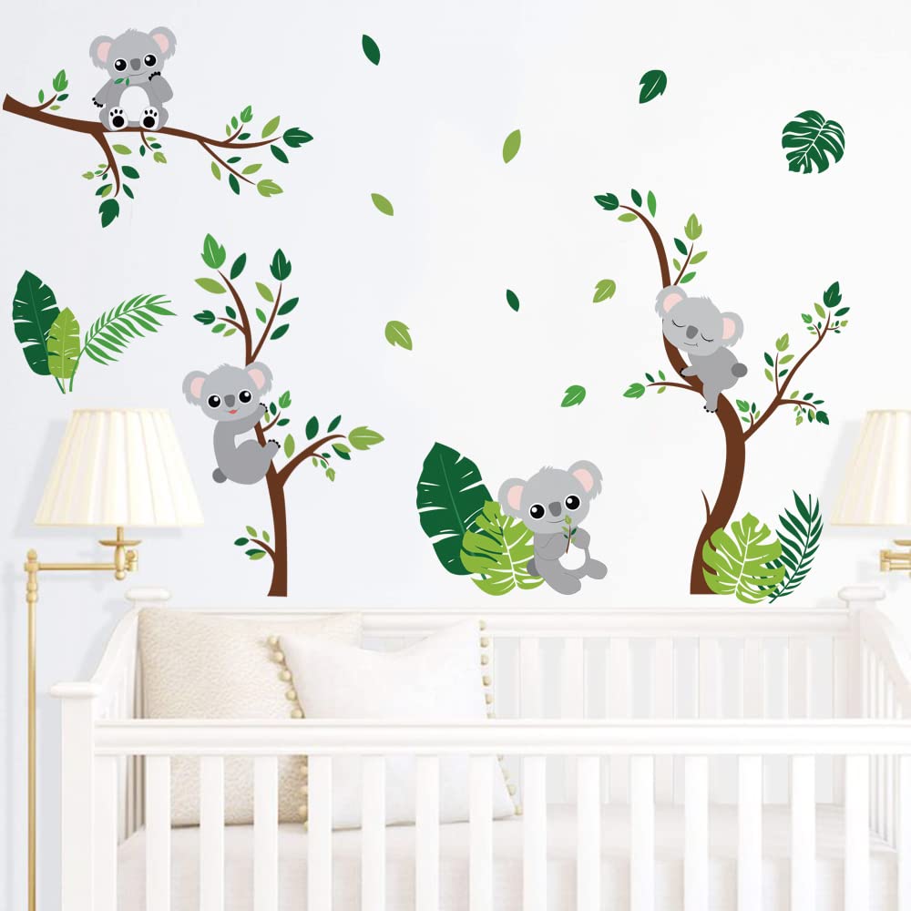 Runtoo palm leaves wall sticker creates a tropical focal point in playrooms.