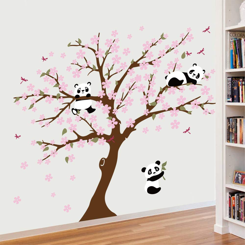 Close-up of Runtoo Panda decal showing delicate cherry blossoms.