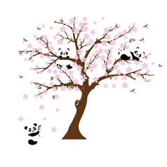 Detail of Runtoo Panda wall decal with soft pink blossoms.