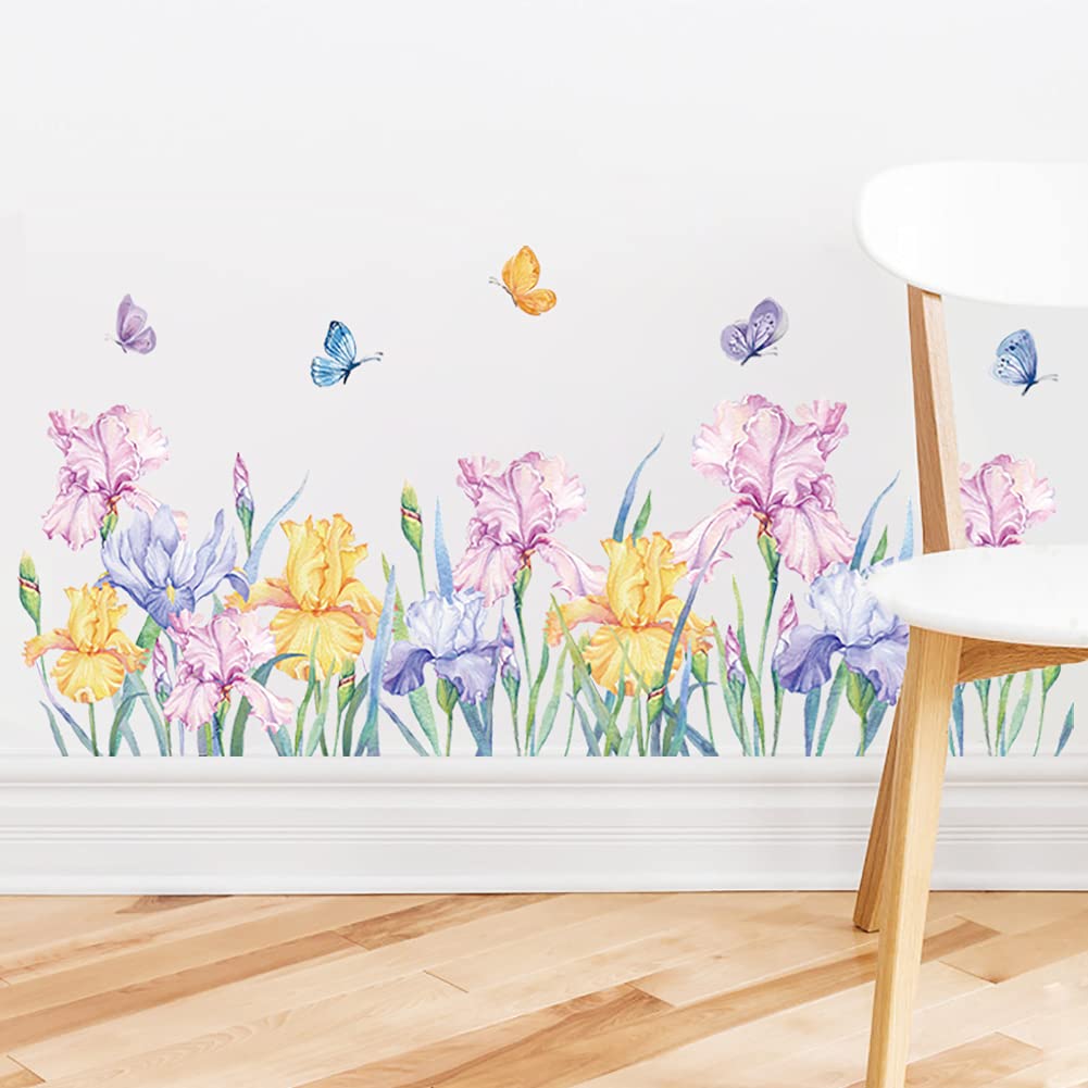 Runtoo purple-yellow iris wall sticker brings a playful floral touch to a girl's space.