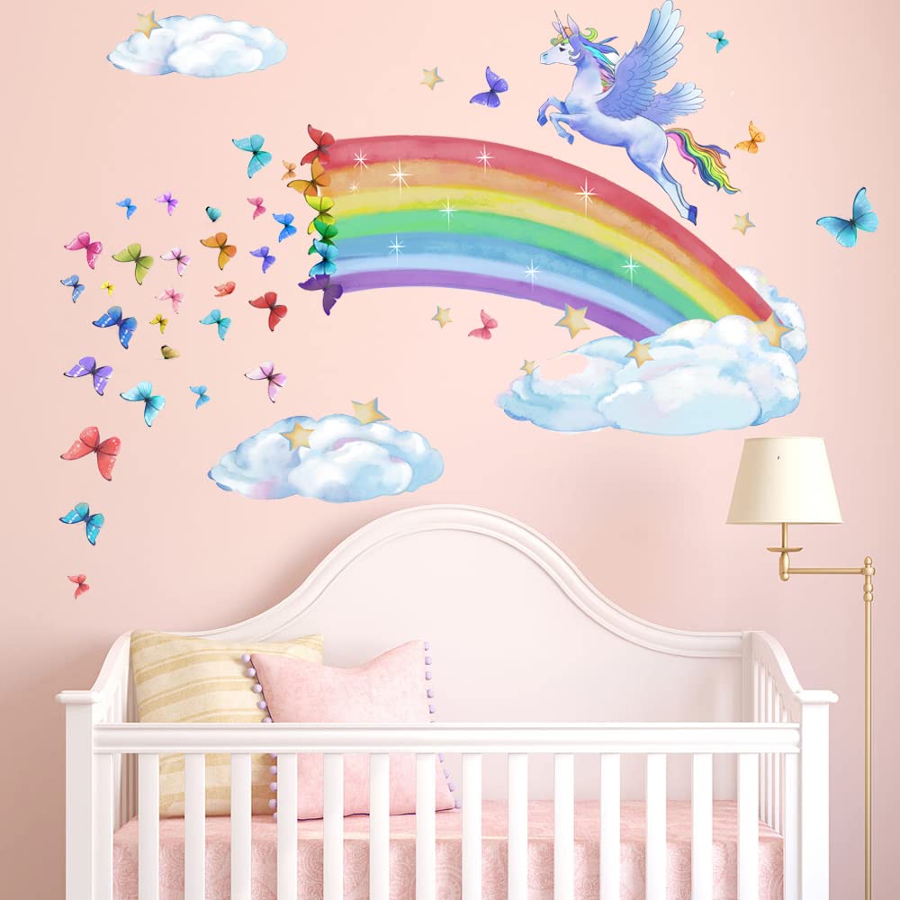 Runtoo Rainbow Wall Art Clouds creates calming ambiance across walls and ceilings.