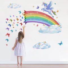 Runtoo Rainbow Wall Art Unicorn decor creates whimsical nursery focal point with easy peel-and-stick application.