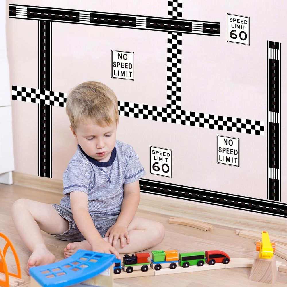 Runtoo street traffic sign wall decal adds vibrant learning vibes for kids.