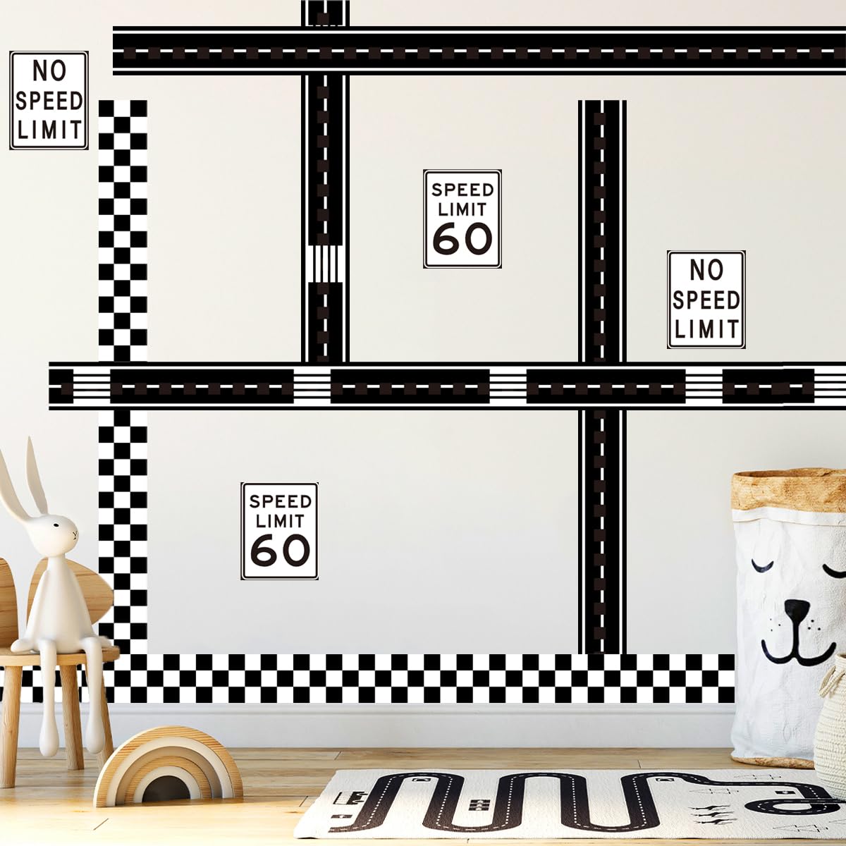 Runtoo wall border road stickers create a fast-track wall for playful décor.