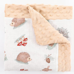 Runzhuoyang baby blanket front view with soft cotton muslin in warm beige for newborn comfort