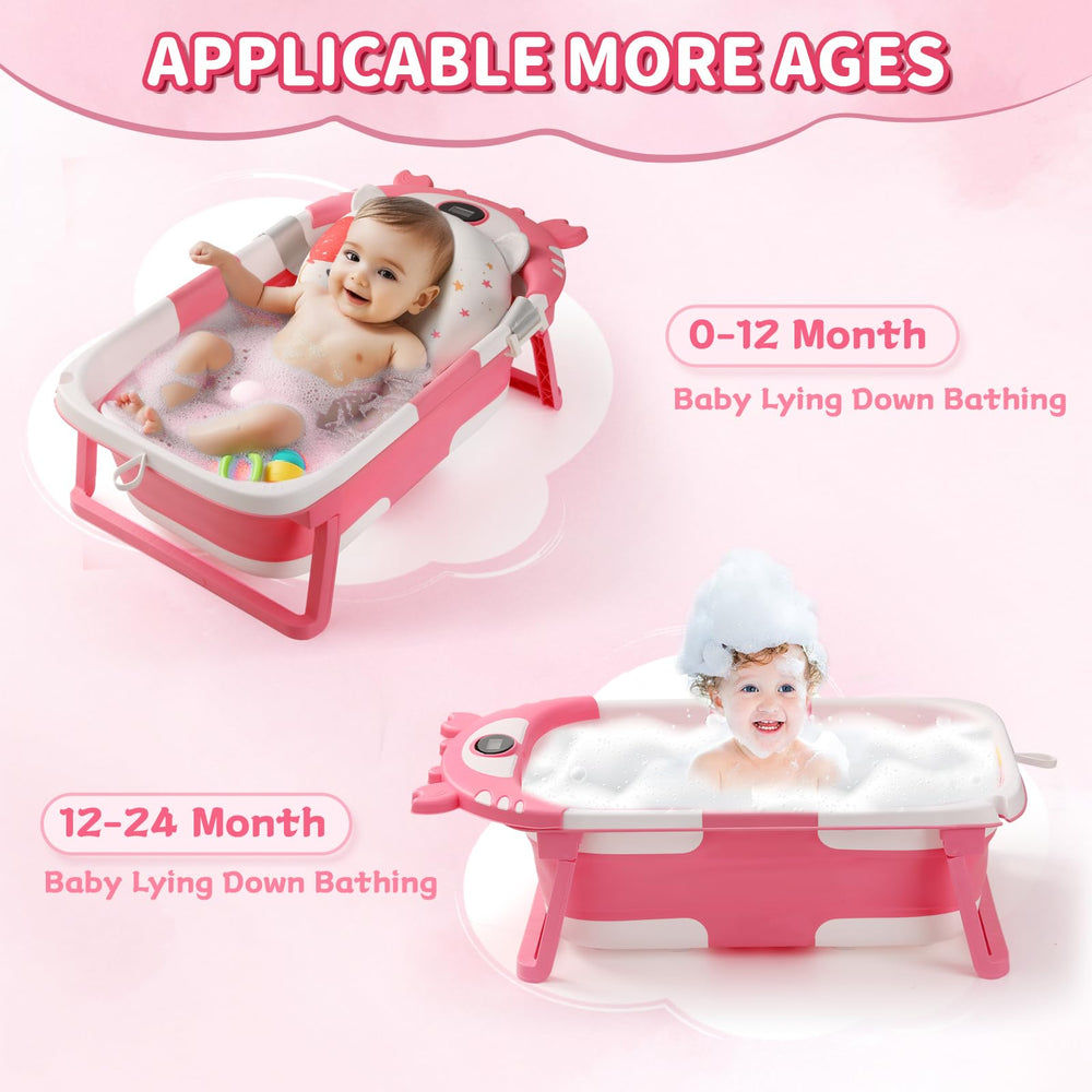 RURING baby bathtub with thermometer shows real-time temperature for baby comfort.