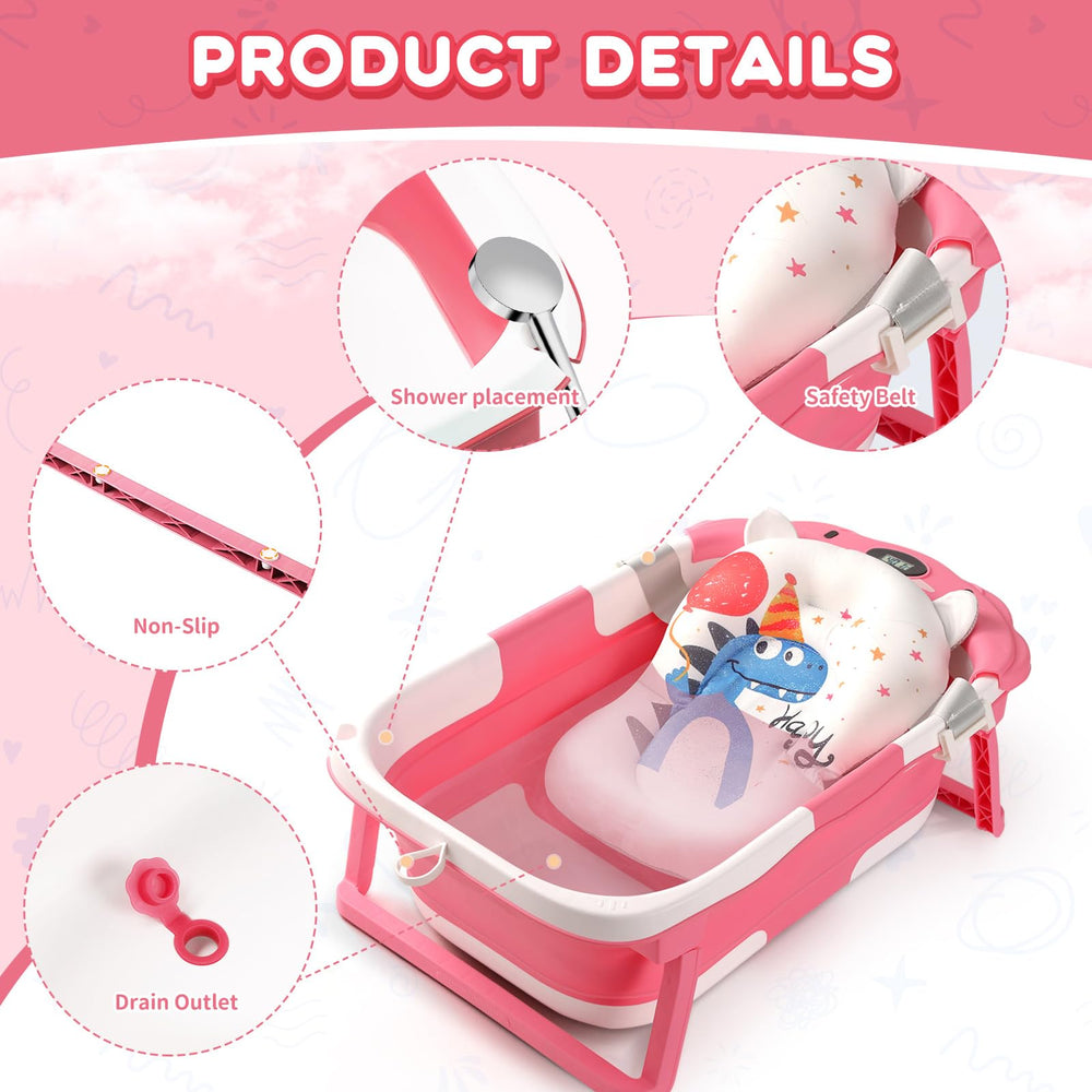 RURING Bear Pink bathtub thermometer display helps monitor water temperature.