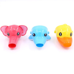 Rustark pink elephant faucet extender encouraging independent washing for toddlers.