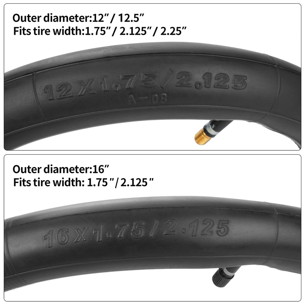 RUTU 12-12.5x1.75-2.125-2.25 tube set fits diverse tires.