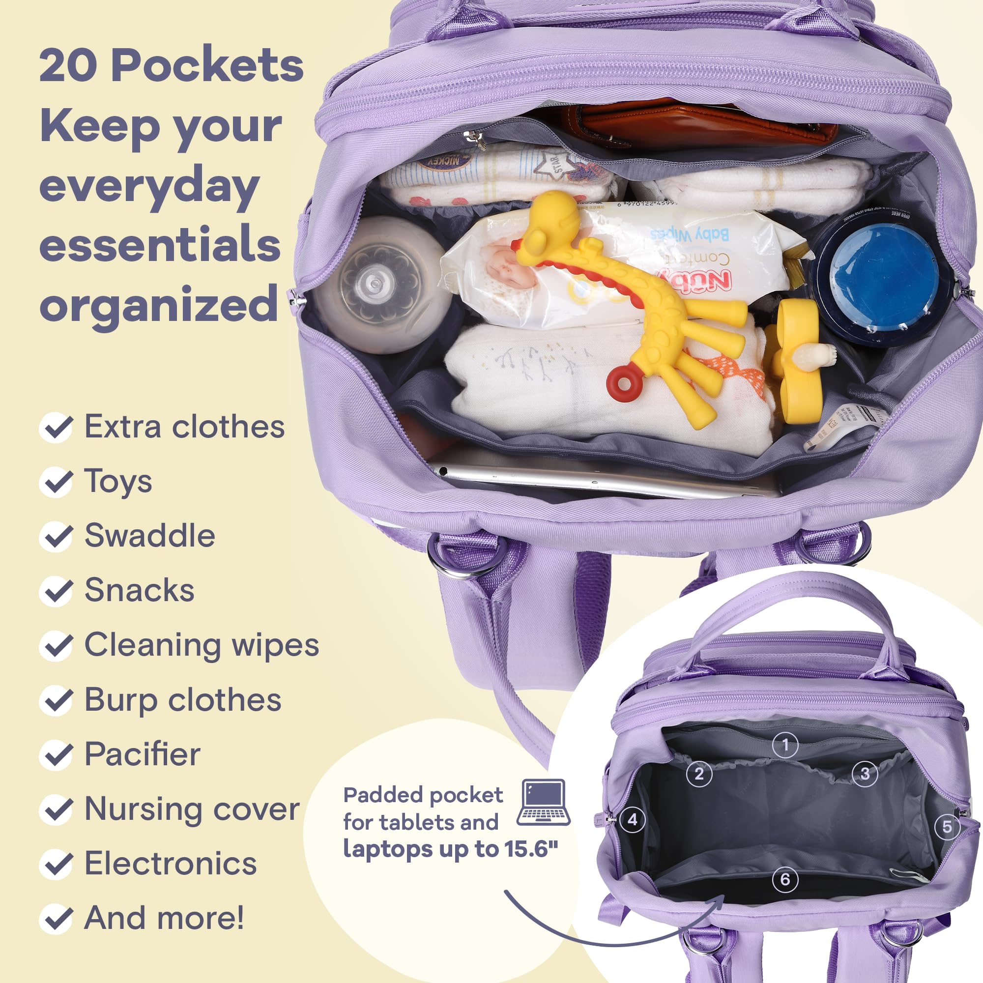 RUVALINO diaper bag backpack changing pad included for on-the-go diaper changes.