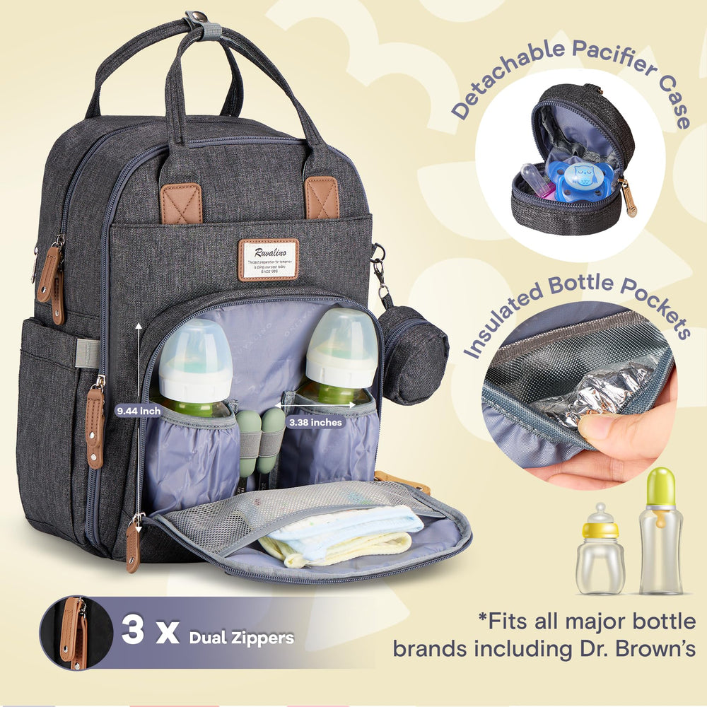 RUVALINO diaper bag backpack interior with changing pad for on-the-go changes