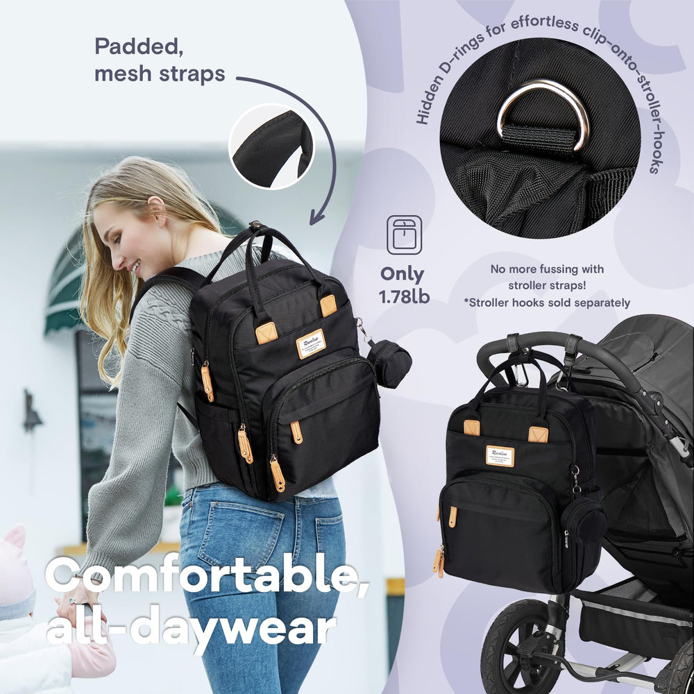 RUVALINO convertible design bag worn as backpack or tote for versatility.