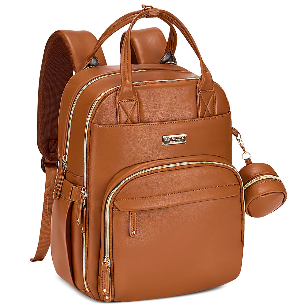 RUVALINO diaper bag backpack front view showing large capacity and organized pockets.