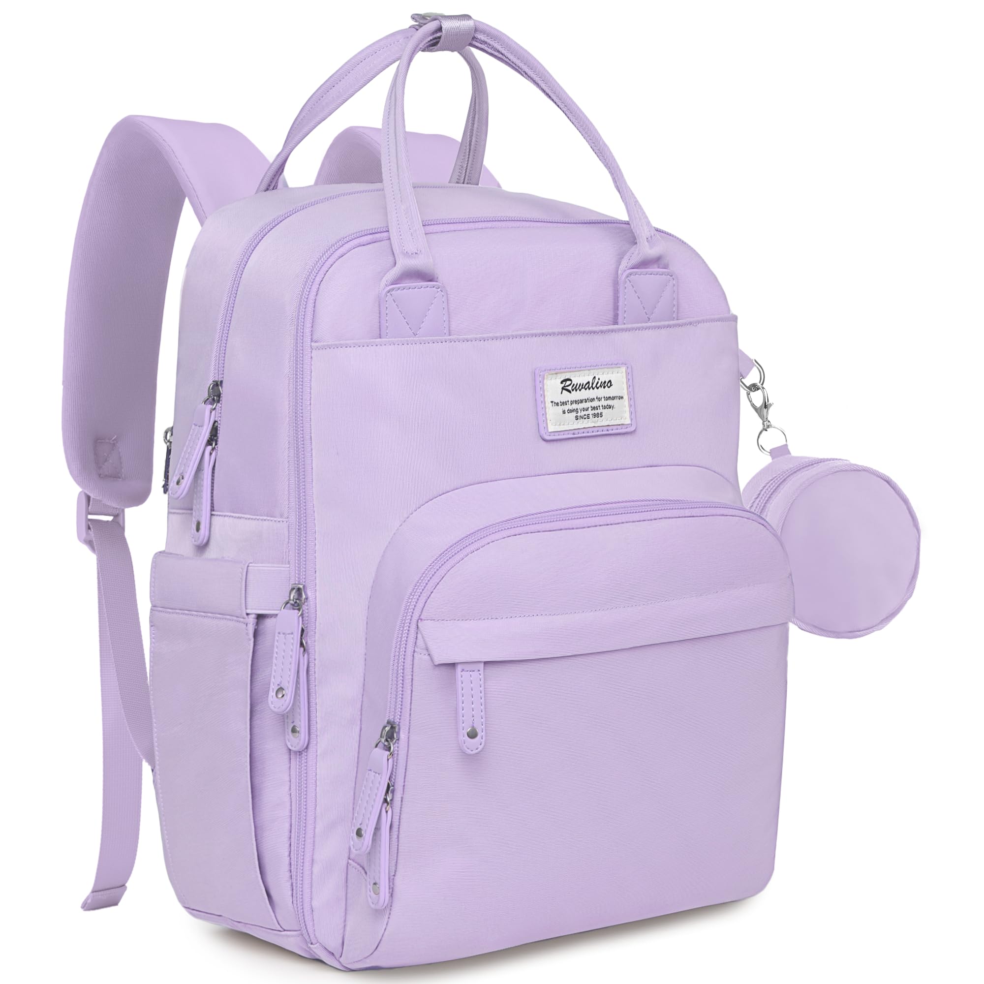 RUVALINO diaper bag backpack front view shows roomy pockets for baby essentials.