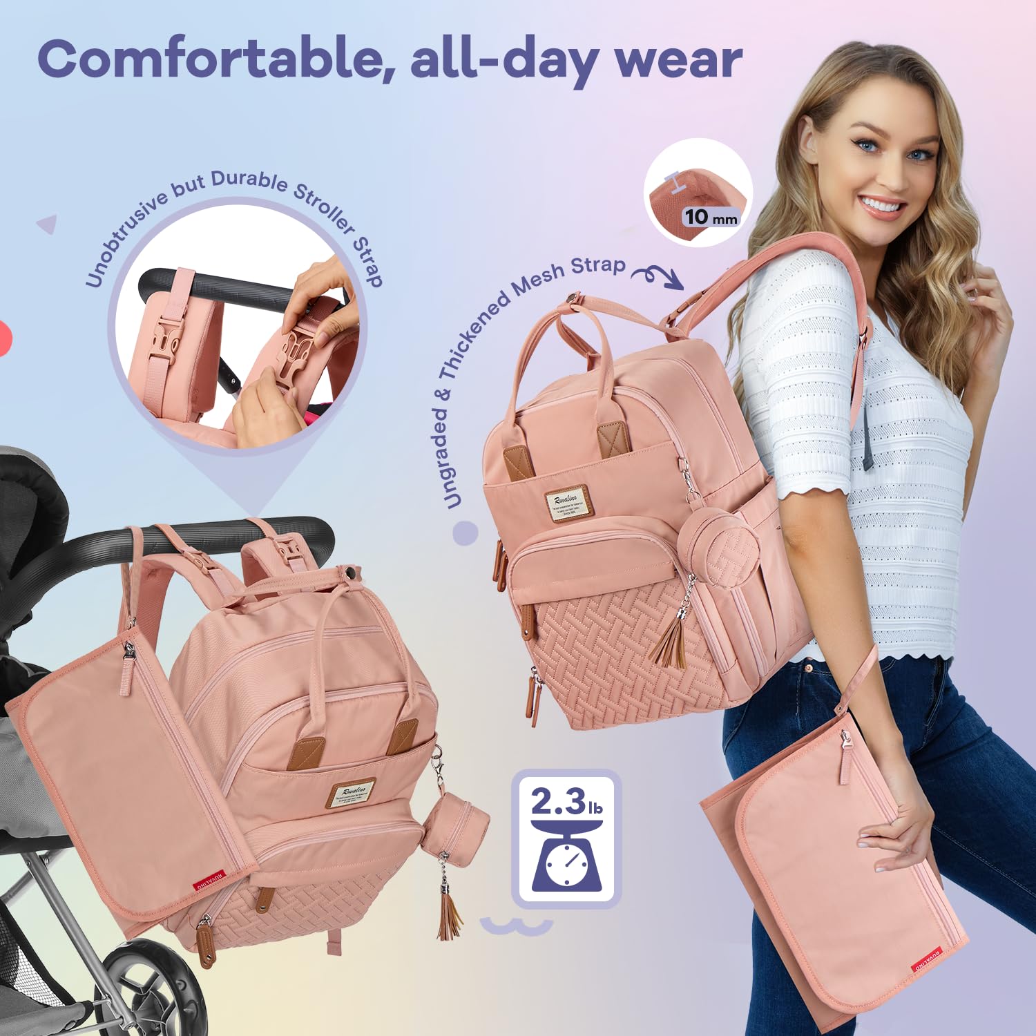 RUVALINO diaper bag backpack insulated bottle pockets help maintain temp