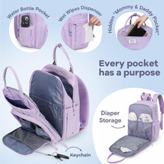 RUVALINO diaper bag backpack insulated bottle pockets fit most bottles.