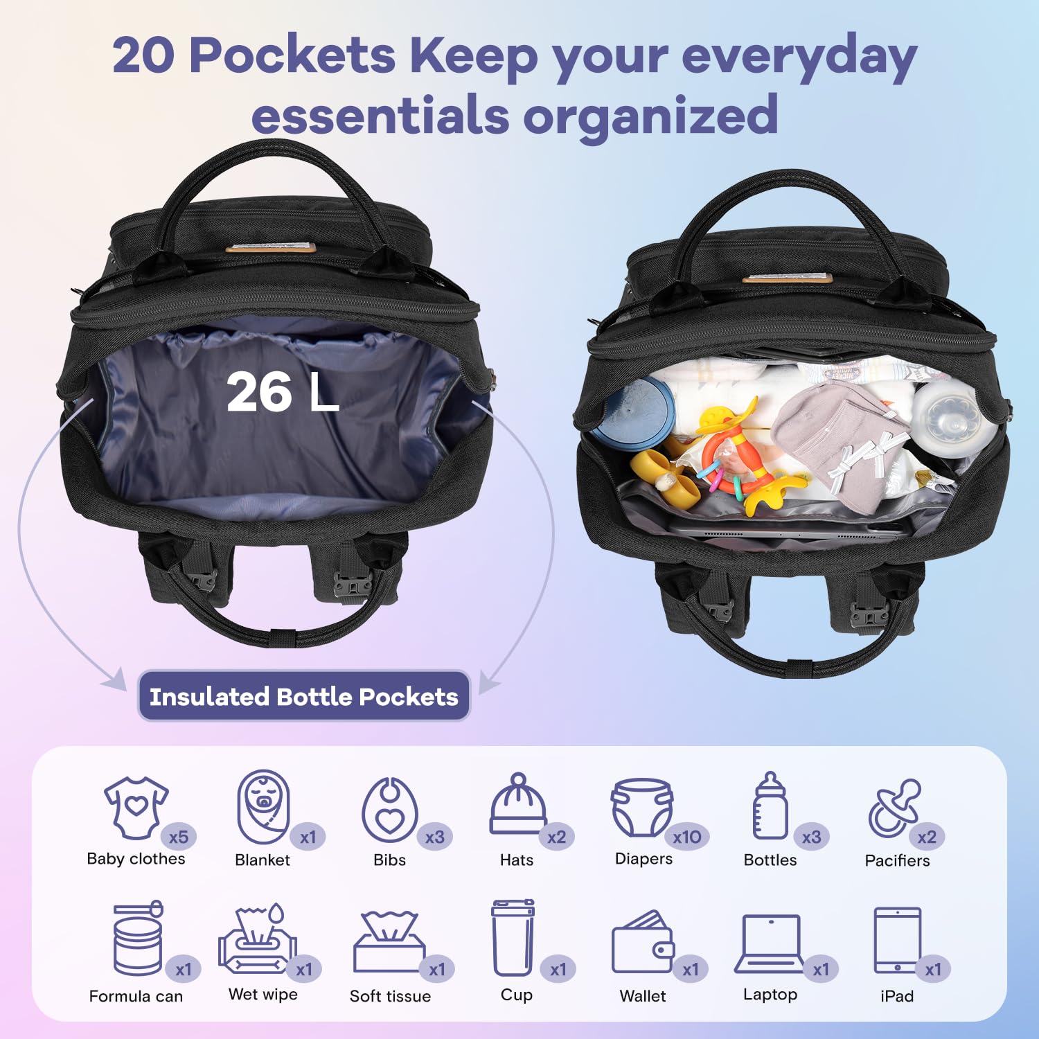 RUVALINO diaper bag backpack with insulated pockets to keep bottles at the right temperature