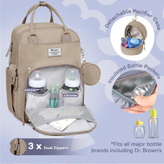 RUVALINO diaper bag backpack open compartments highlighting organized storage and changing pad