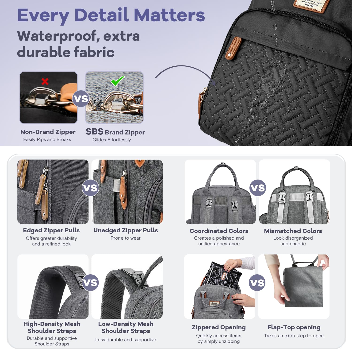 RUVALINO diaper bag backpack with mesh and pockets for quick access