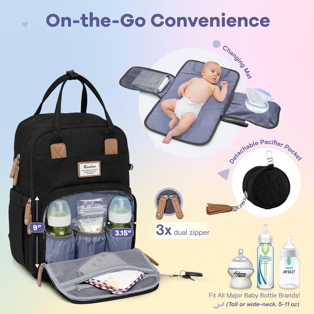 RUVALINO diaper bag backpack with stroller straps for hands-free outings