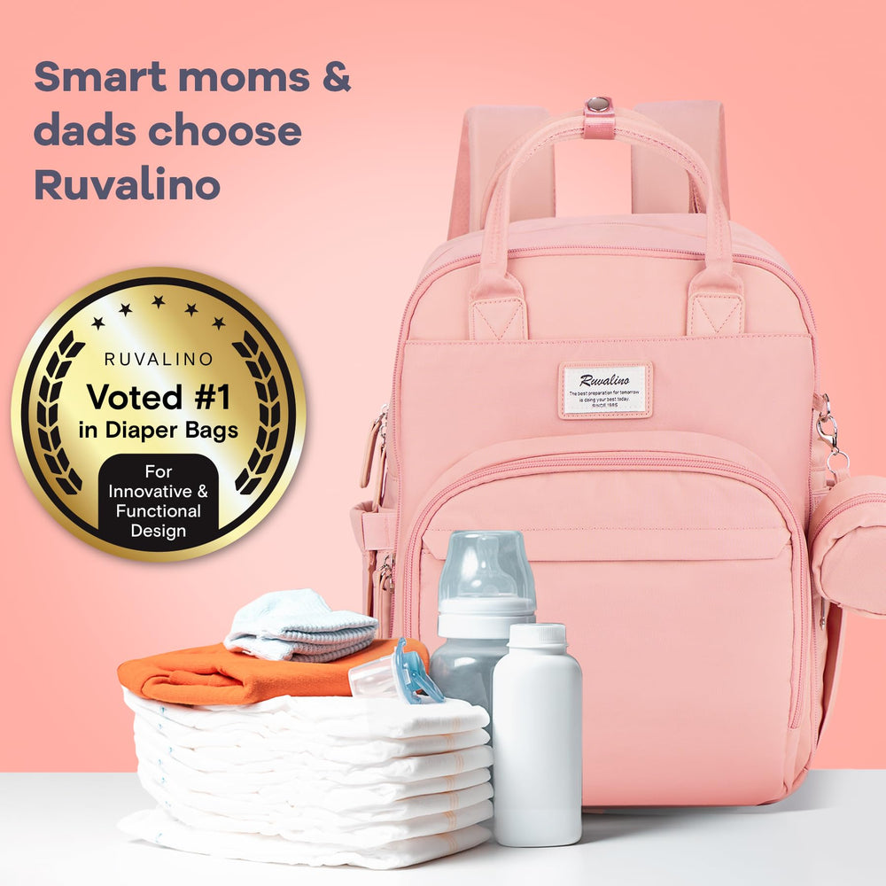 RUVALINO diaper bag backpack stylish pink design for mom on the move